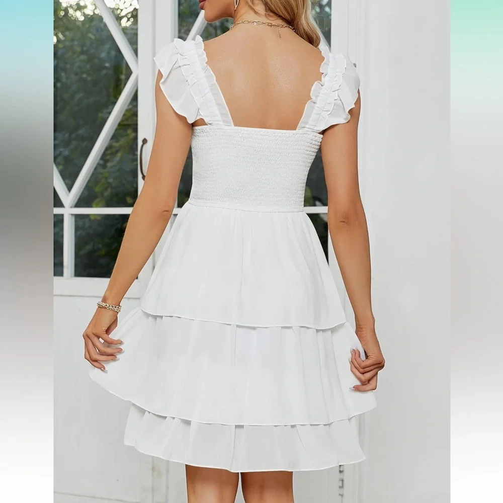 Chic White Tiered Mini Dress - Picture 2 of 4